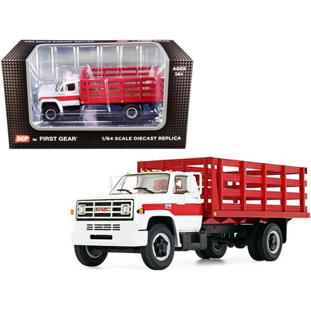 First Gear GMC 6500 Stake Truck White & Red 1-64 Scale Diecast Model Car 60-0917